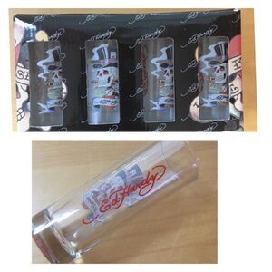 ED HARDY Set 4 Tall 2 oz Skull & Dice Shot glasses New In Box